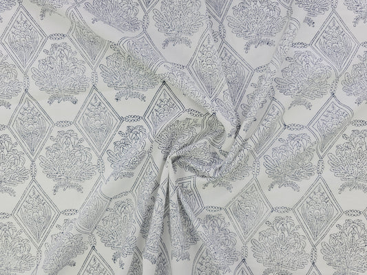 Hand Block Print Cotton Fabric – Indigo Botanical Lattice | Ink Canopy