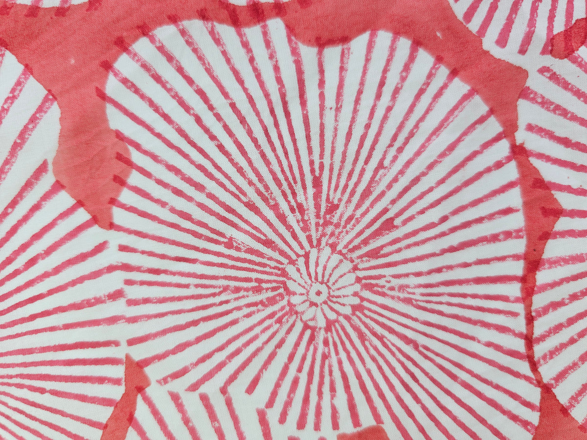 Hand Block Print Cotton Fabric – Coral Radial Floral | Coral Sunburst