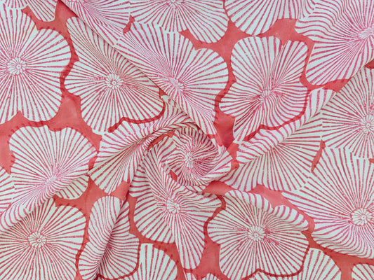 Hand Block Print Cotton Fabric – Coral Radial Floral | Coral Sunburst