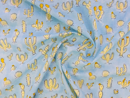 Hand Block Print Cotton Fabric – Blue Botanical Seedpods | Desert Bloom
