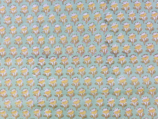 Hand Block Print Cotton Fabric – Sage Floral Motif | Sage Posy