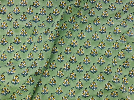 Hand Block Print Cotton Fabric – Sage Floral Motif | Sage Bouquet