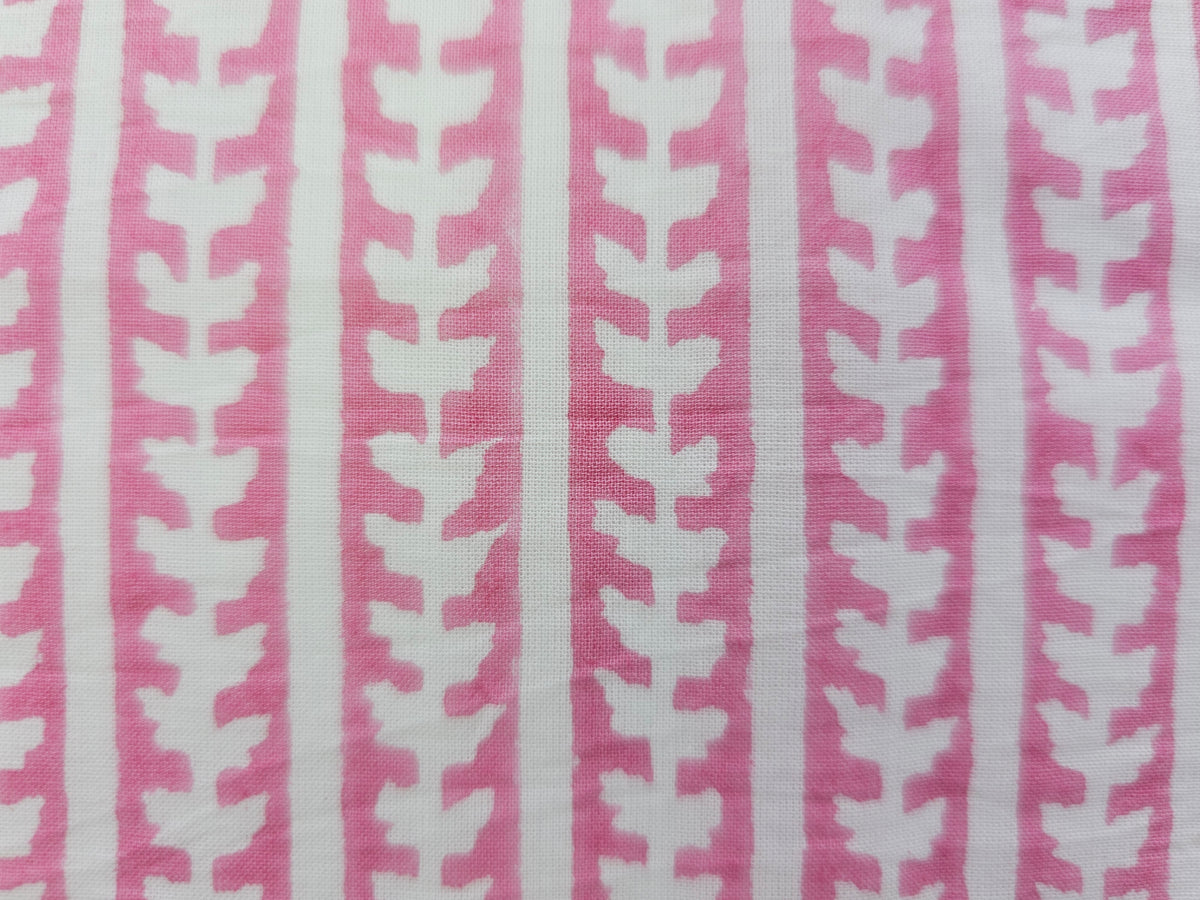 Hand Block Print Cotton Fabric – Pink Linear Vine | Rose Ribbon