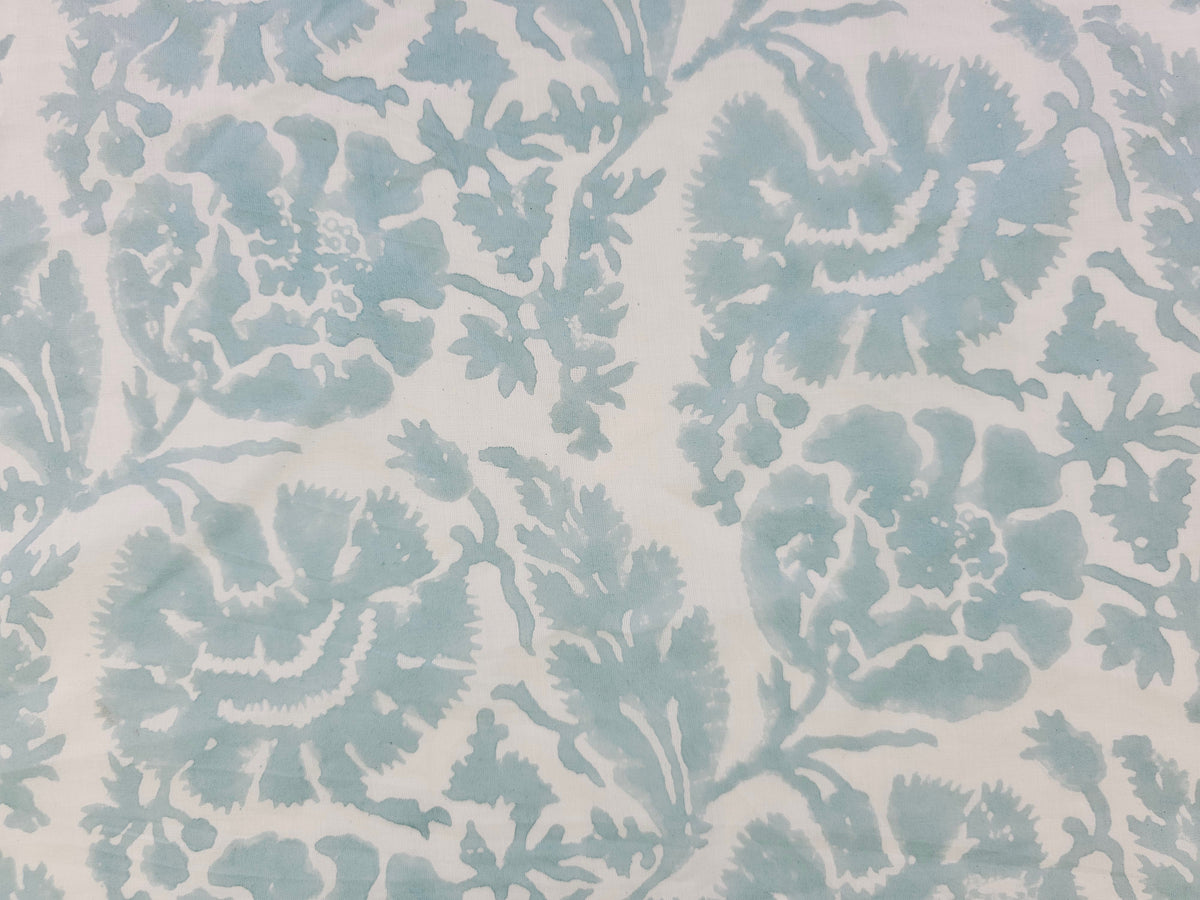 Hand Block Print Cotton Fabric – Mist Blue Botanical | Silver Mist