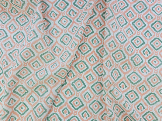 Hand Block Print Cotton Fabric – Coral Geometric | Coral Trellis