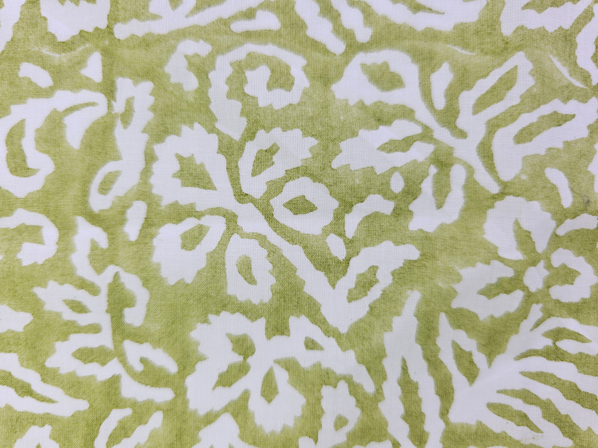 Hand Block Print Cotton Fabric – Olive Botanical Abstract | Olive Canopy