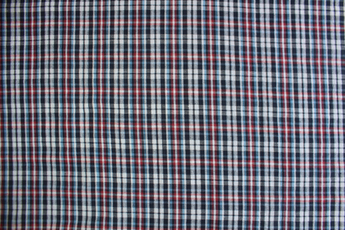 Classic Navy & Red Check Cotton Seersucker – 44" Wide | Lightweight Crinkled Fabric