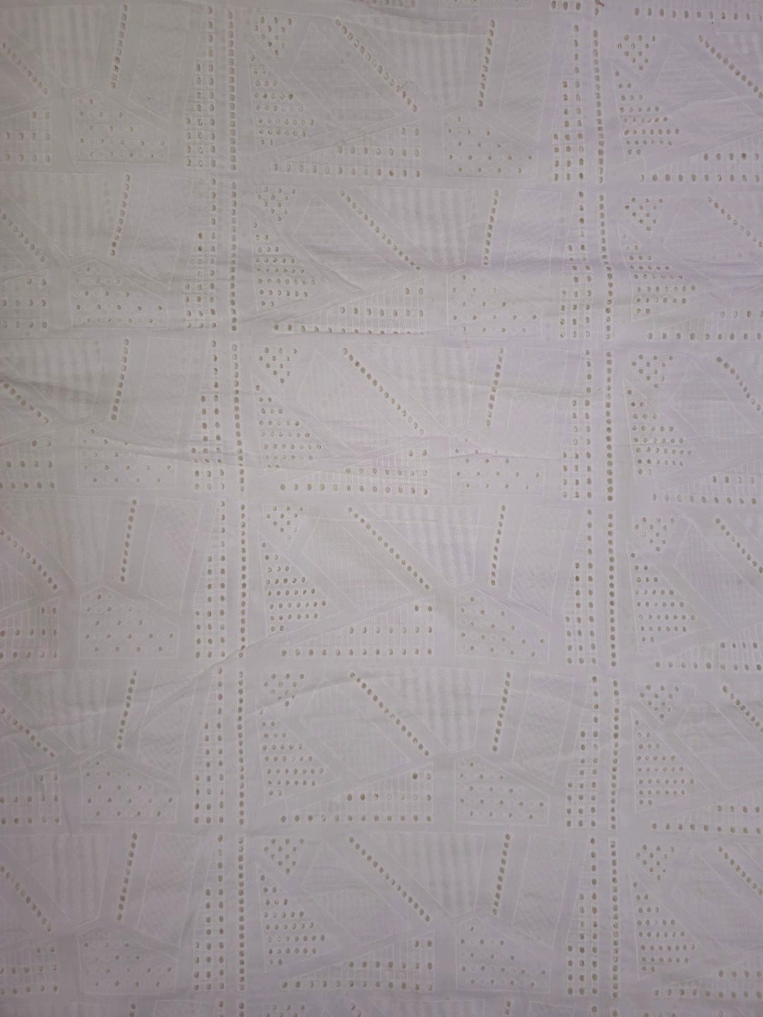White Cotton Hakoba Fabric – Embroidered Eyelet | 100% Cotton | 53” Width | Light & Breathable