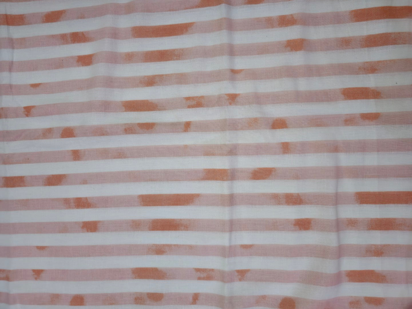Cotton Linen Tie-Dye Stripe Fabric โ White & Salmon | 54โ Width | Breathable & Textured | Artisanal Look