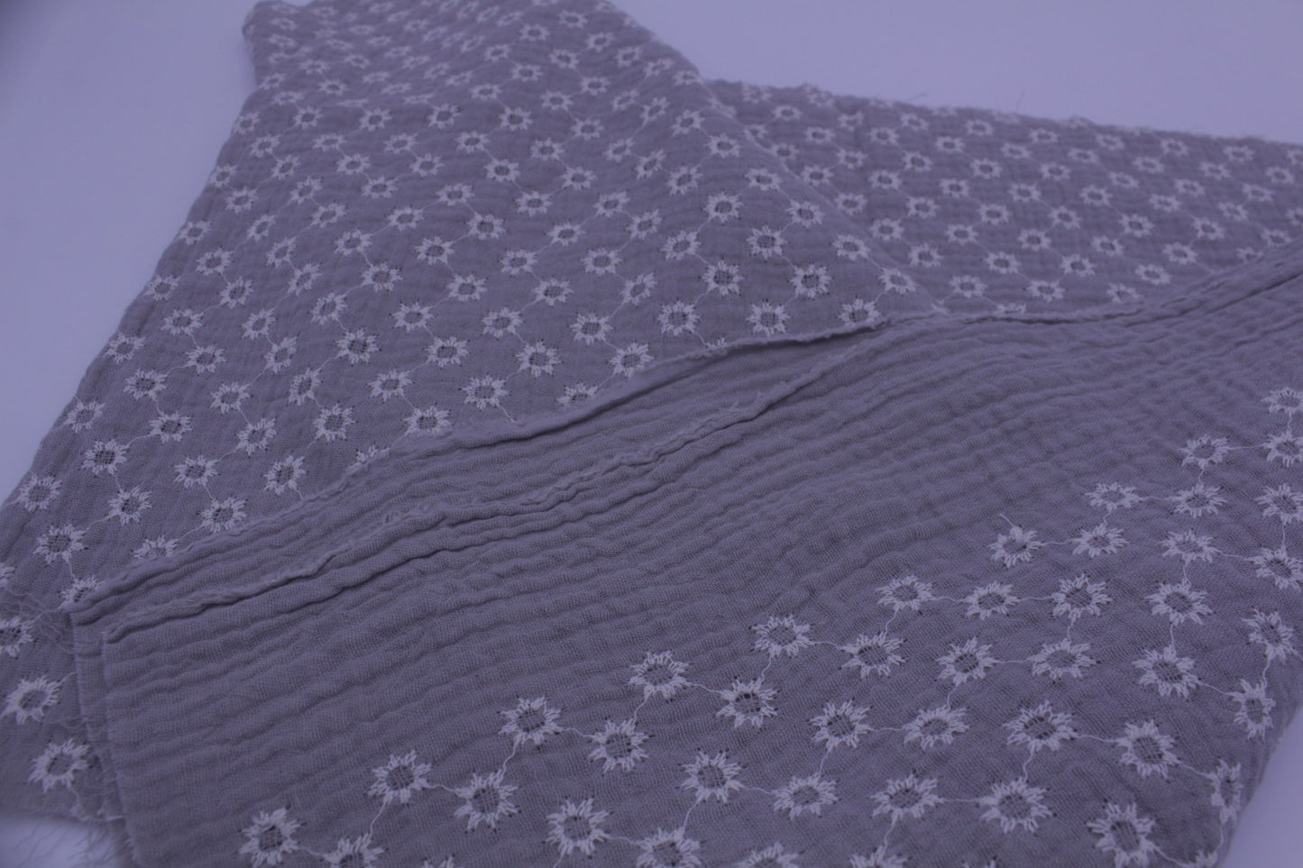 Grey Embroidered Double Gauze Crinkle Muslin – 55" Wide | Soft, Textured & Premium