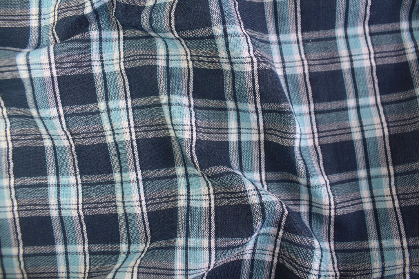 Navy Blue Checkered Cotton Blend Fabric โ 44" Wide | Soft, Durable & Lightweight