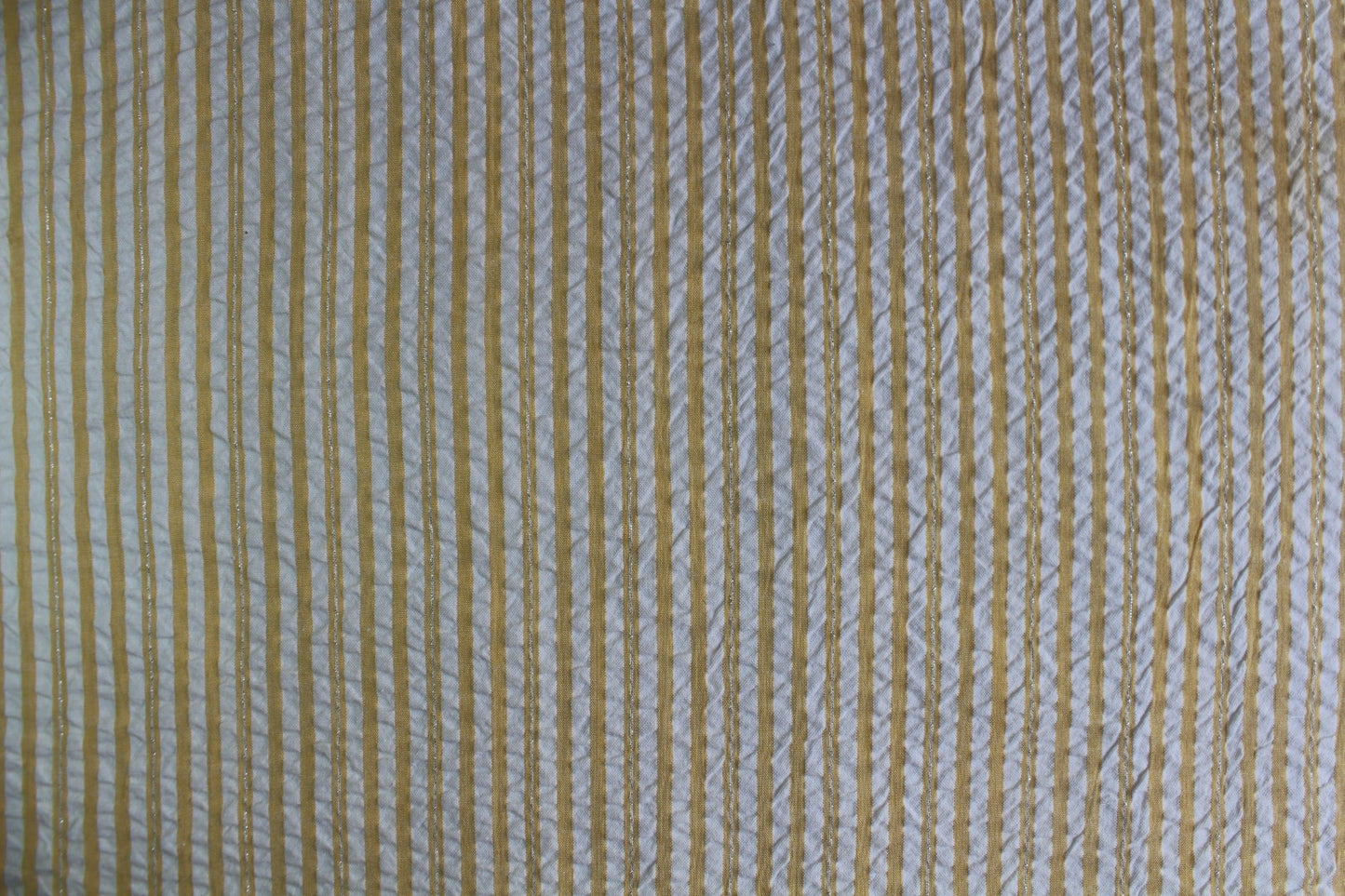 Orange & White Cotton Seersucker Fabric with Silver Lurex Stripes – 100% Cotton | Lightweight & Textured