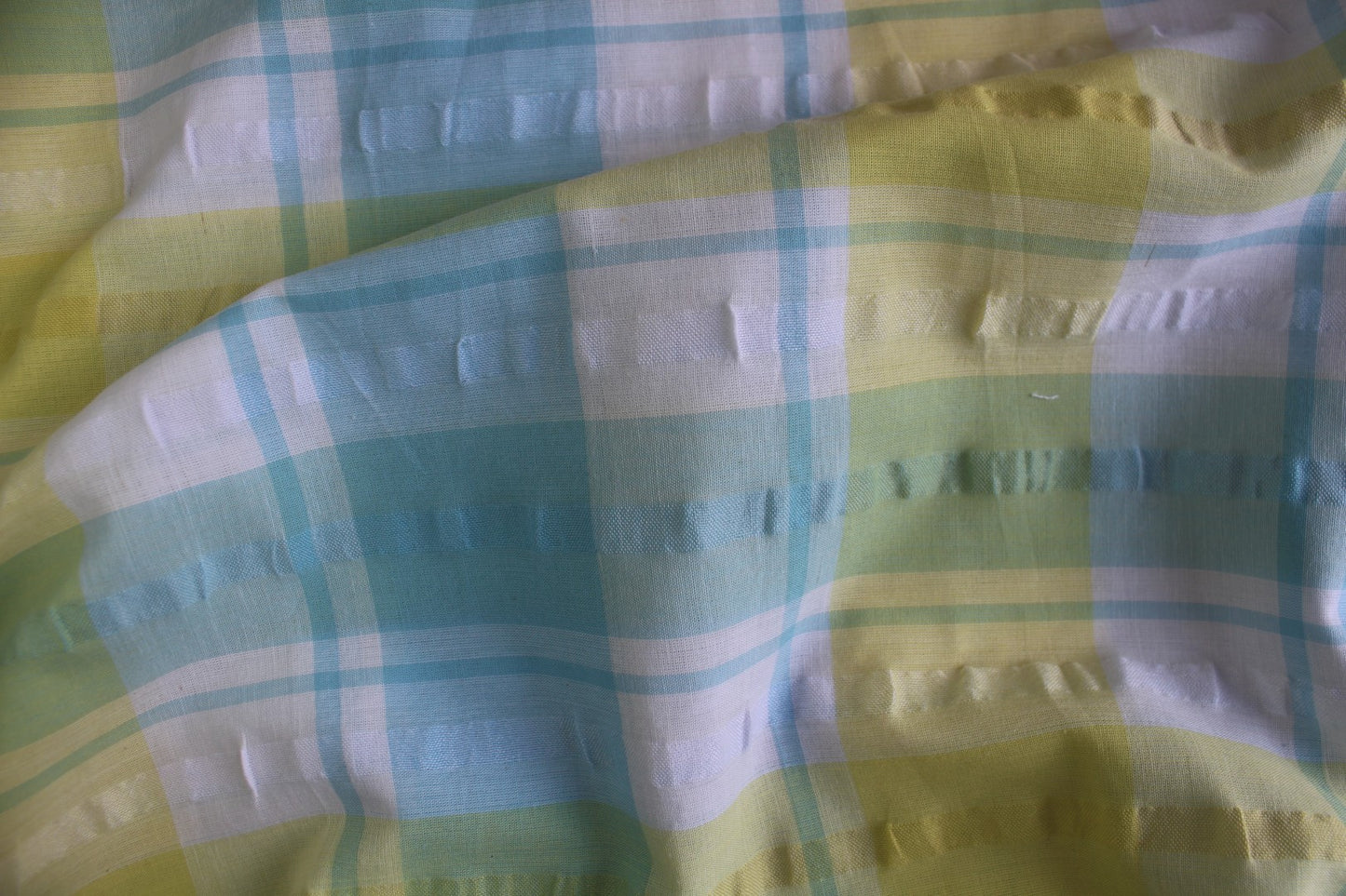 Pastel Plaid Poly Cotton Seersucker – 52" Wide | Lightweight Wrinkle-Free Fabric for Summer Apparel & Décor