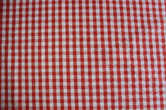 Red & White Gingham Seersucker – 59" Wide | Cheerful, Textured Check Fabric