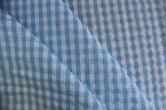 Sky Blue Gingham Cotton Seersucker – 58" Wide | Summer Clothing & Crafts