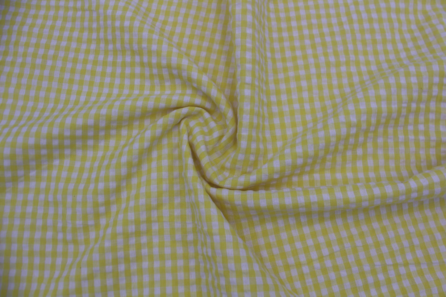 Yellow & White Gingham Seersucker – 48" Wide | Fresh, Breezy & Textured Summer Fabric