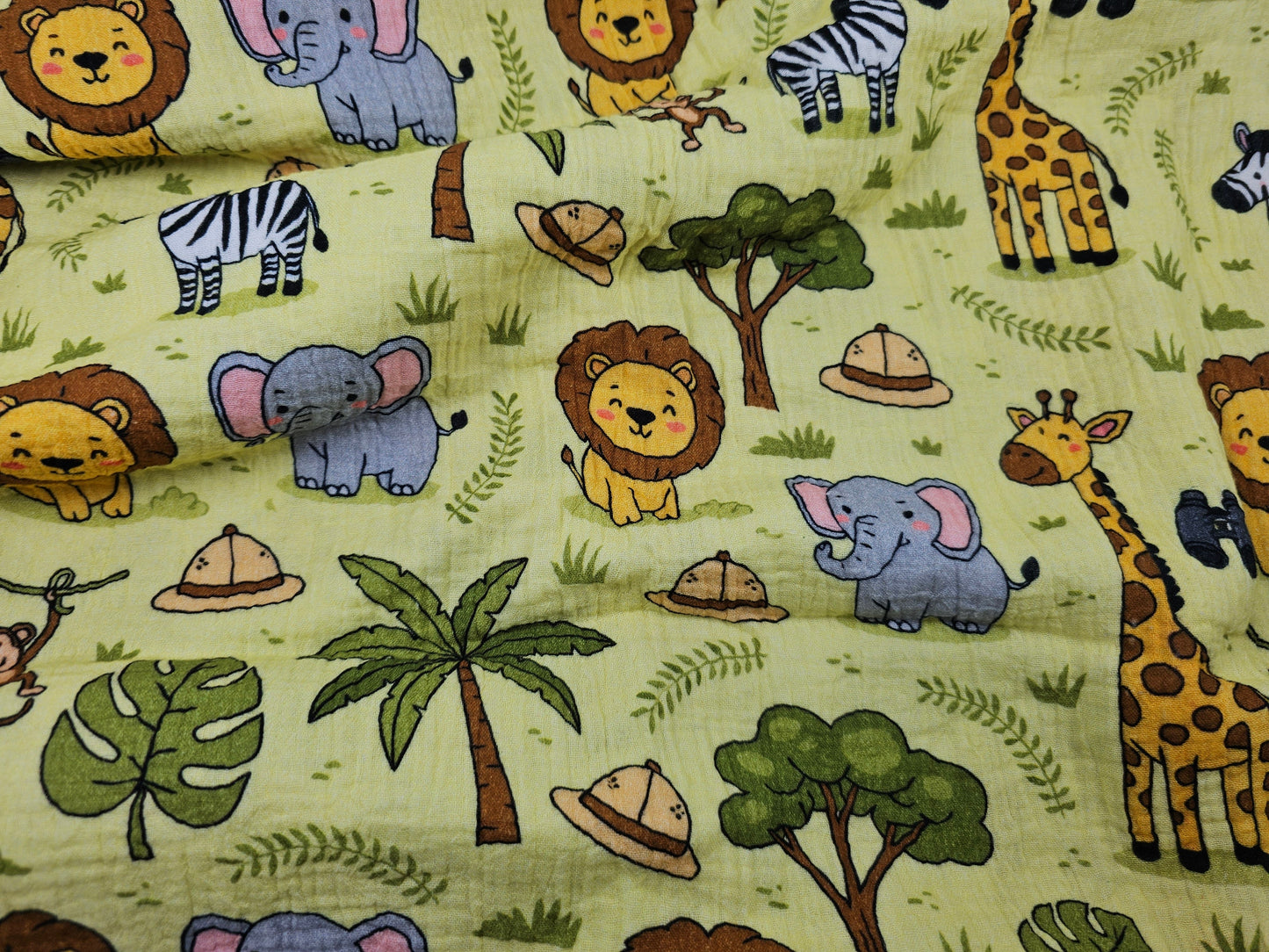Digital Print Double Gauze Cotton Fabric – Safari Animals | Jungle Adventure