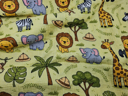 Digital Print Double Gauze Cotton Fabric – Safari Animals | Jungle Adventure