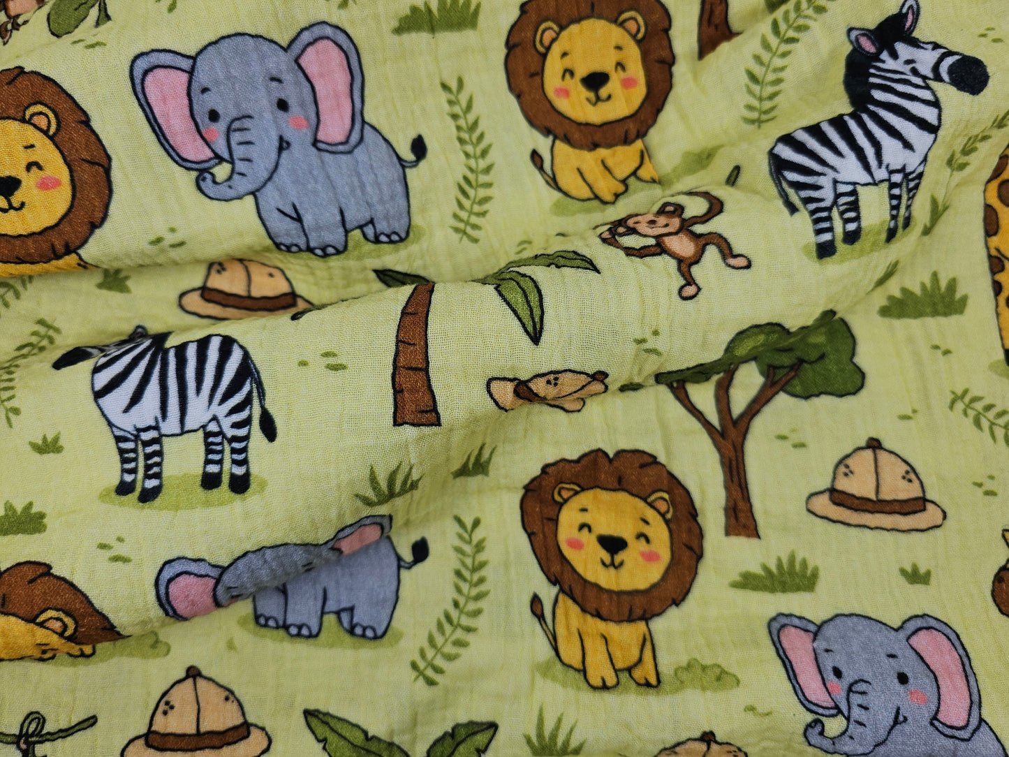 Digital Print Double Gauze Cotton Fabric – Safari Animals | Jungle Adventure