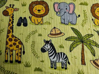 Digital Print Double Gauze Cotton Fabric – Safari Animals | Jungle Adventure