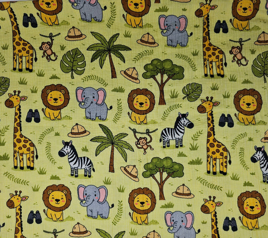 Digital Print Double Gauze Cotton Fabric – Safari Animals | Jungle Adventure