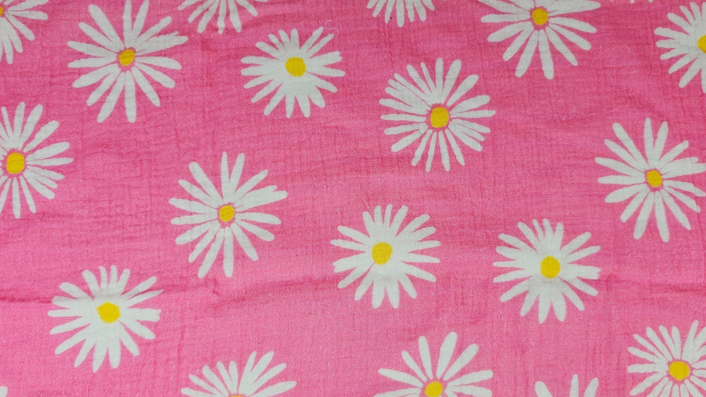 Digital Print Double Gauze Cotton Fabric – Pink Daisy Floral | Daisy Meadow