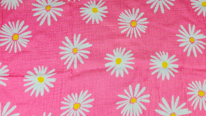 Digital Print Double Gauze Cotton Fabric – Pink Daisy Floral | Daisy Meadow