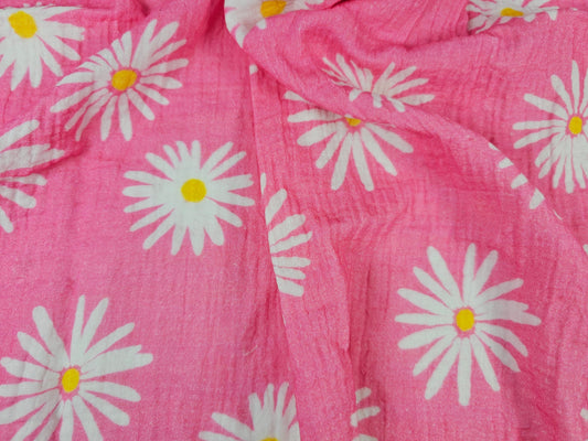 Digital Print Double Gauze Cotton Fabric – Pink Daisy Floral | Daisy Meadow