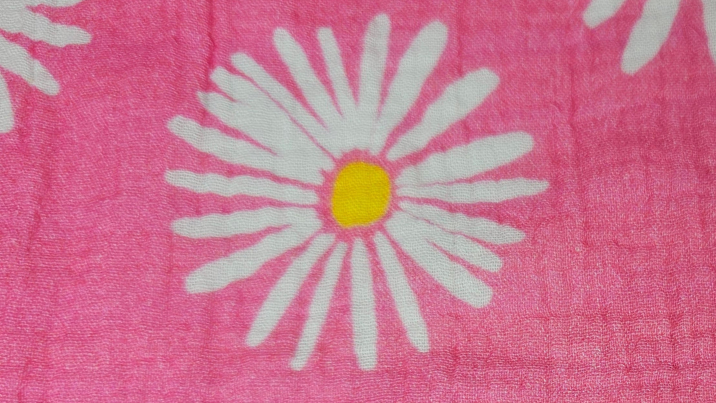 Digital Print Double Gauze Cotton Fabric – Pink Daisy Floral | Daisy Meadow