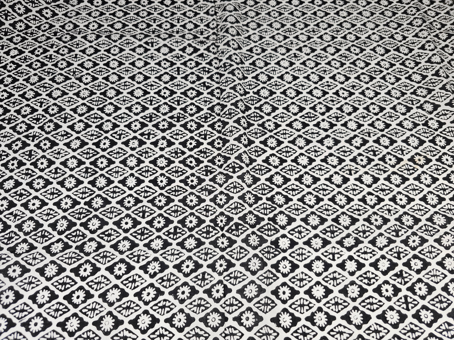 Hand Block Print Cotton Fabric – Black Floral Lattice | Midnight Lattice