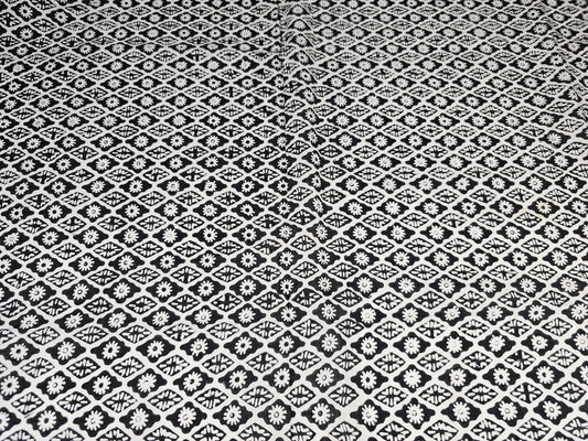 Hand Block Print Cotton Fabric – Black Floral Lattice | Midnight Lattice