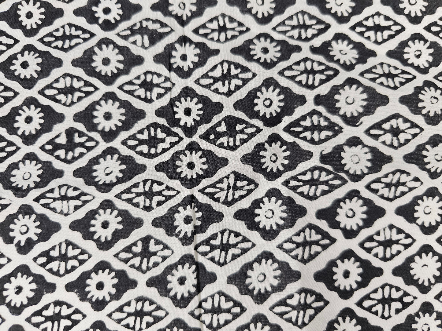 Hand Block Print Cotton Fabric – Black Floral Lattice | Midnight Lattice