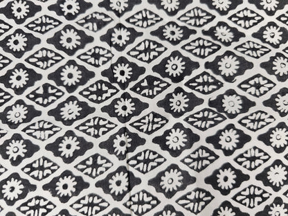 Hand Block Print Cotton Fabric – Black Floral Lattice | Midnight Lattice