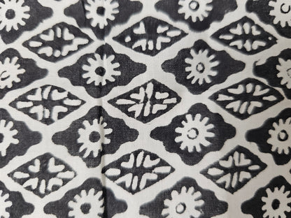Hand Block Print Cotton Fabric – Black Floral Lattice | Midnight Lattice