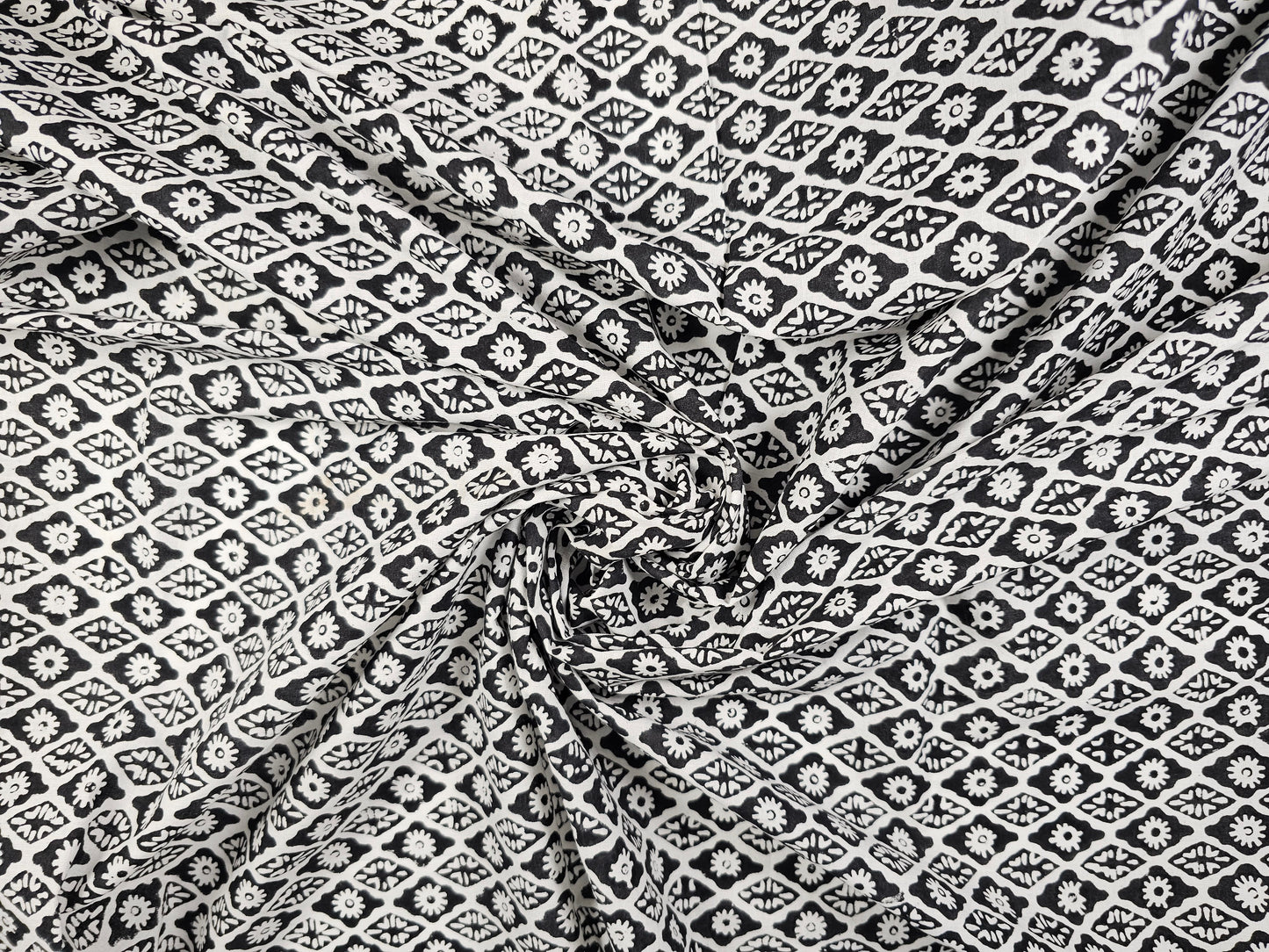 Hand Block Print Cotton Fabric – Black Floral Lattice | Midnight Lattice
