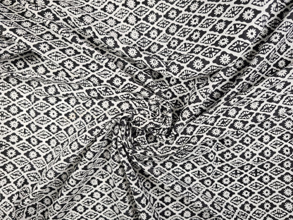 Hand Block Print Cotton Fabric – Black Floral Lattice | Midnight Lattice