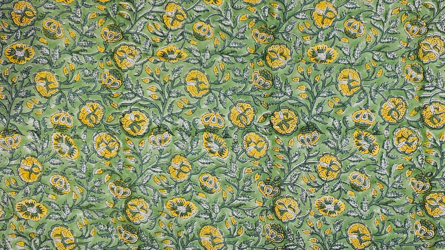 Hand Block Print Cotton Fabric – Sage Floral | Sage Meadow