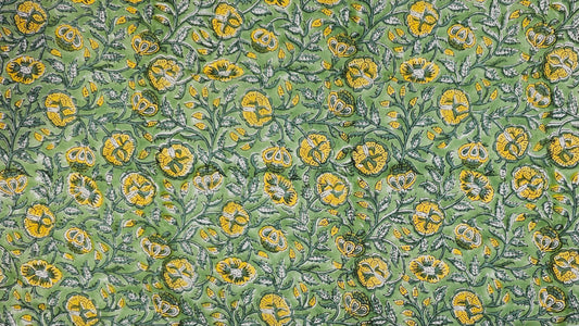 Hand Block Print Cotton Fabric – Sage Floral | Sage Meadow