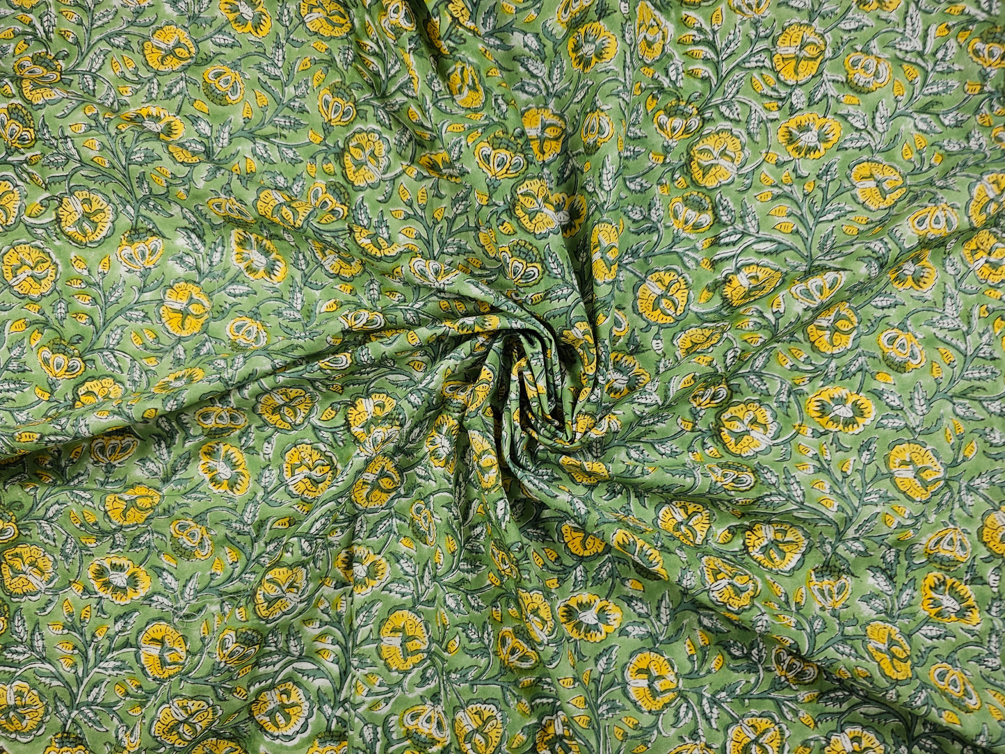 Hand Block Print Cotton Fabric – Sage Floral | Sage Meadow
