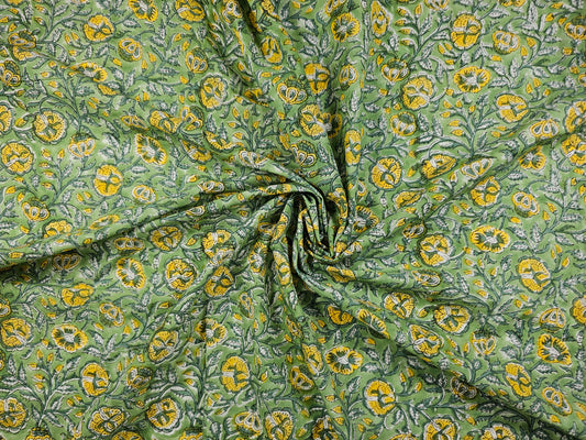 Hand Block Print Cotton Fabric – Sage Floral | Sage Meadow