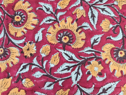 Hand Block Print Cotton Fabric – Burgundy Floral | Autumn Bloom