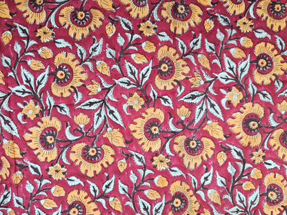 Hand Block Print Cotton Fabric – Burgundy Floral | Autumn Bloom