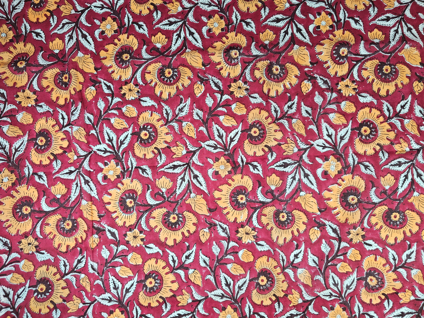Hand Block Print Cotton Fabric – Burgundy Floral | Autumn Bloom