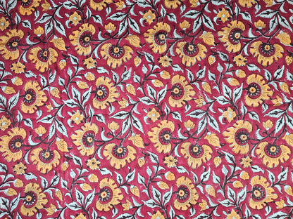 Hand Block Print Cotton Fabric – Burgundy Floral | Autumn Bloom