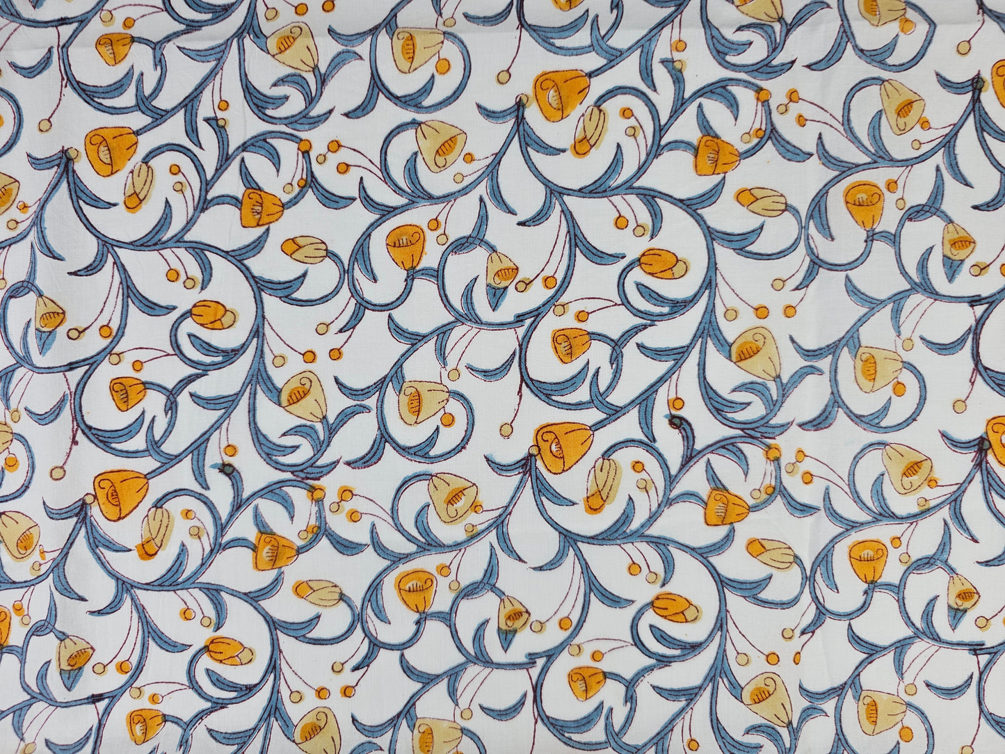 Hand Block Print Cotton Fabric – Blue Botanical Vine | Indigo Blossom