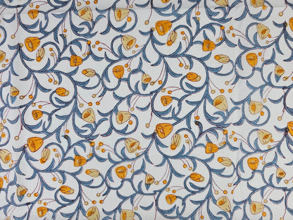 Hand Block Print Cotton Fabric – Blue Botanical Vine | Indigo Blossom
