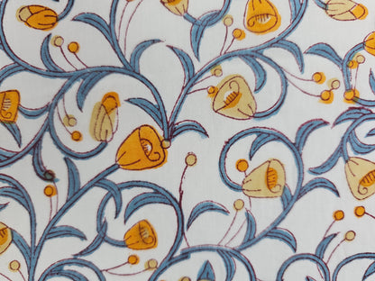 Hand Block Print Cotton Fabric – Blue Botanical Vine | Indigo Blossom