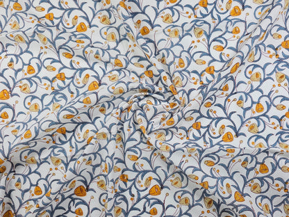 Hand Block Print Cotton Fabric – Blue Botanical Vine | Indigo Blossom