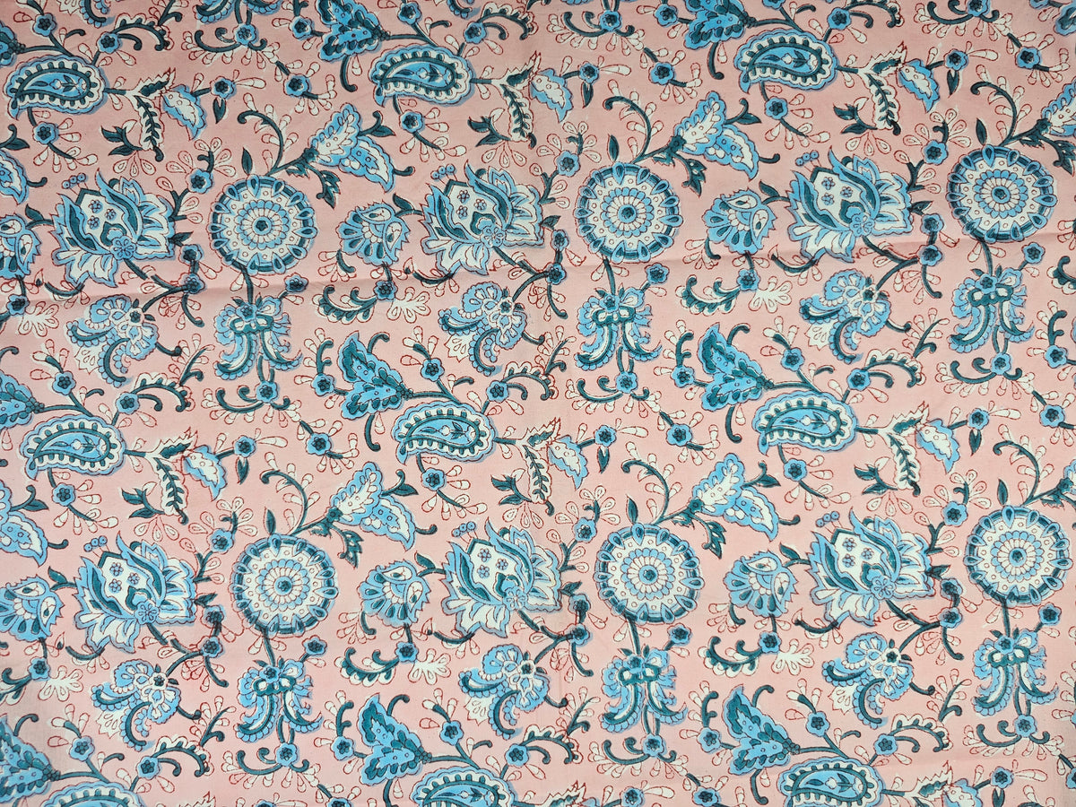 Hand Block Print Cotton Fabric – Blue Paisley Floral | Azure Paisley