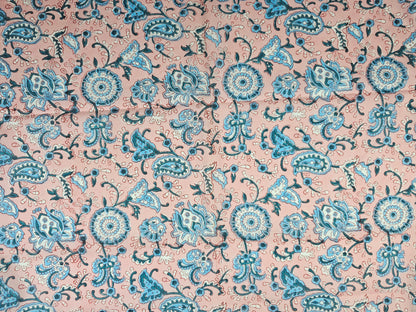 Hand Block Print Cotton Fabric – Blue Paisley Floral | Azure Paisley